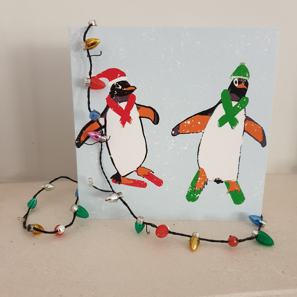 Skiing Penguins Christmas Card